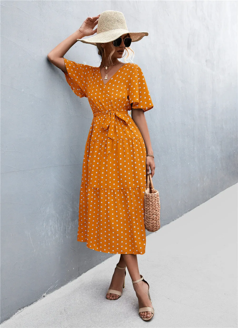 Printed V-Neck Flutter Sleeve Belted Dress sold by Gigi Laurent product image thumbnail 4