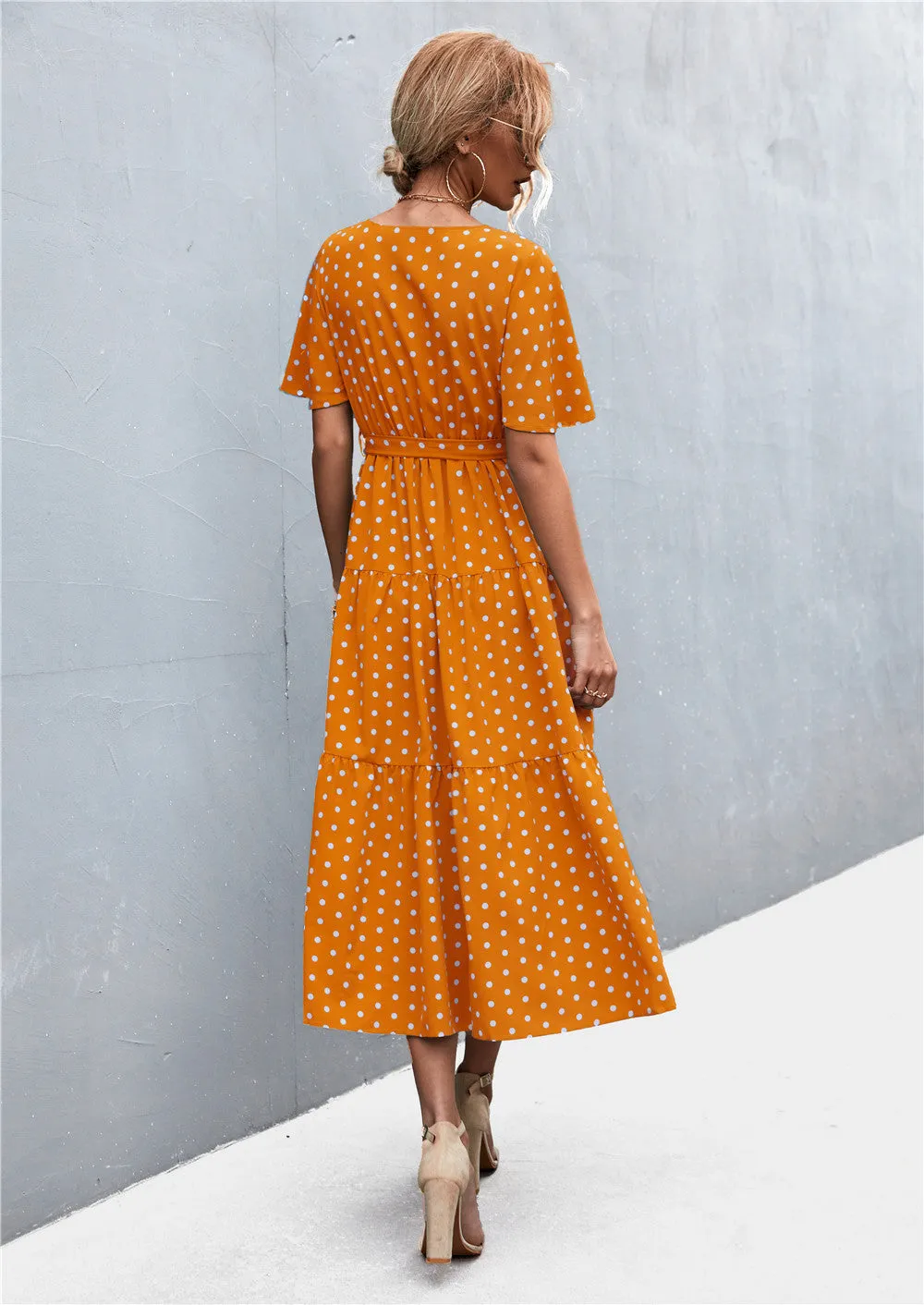 Printed V-Neck Flutter Sleeve Belted Dress sold by Gigi Laurent product image thumbnail 2