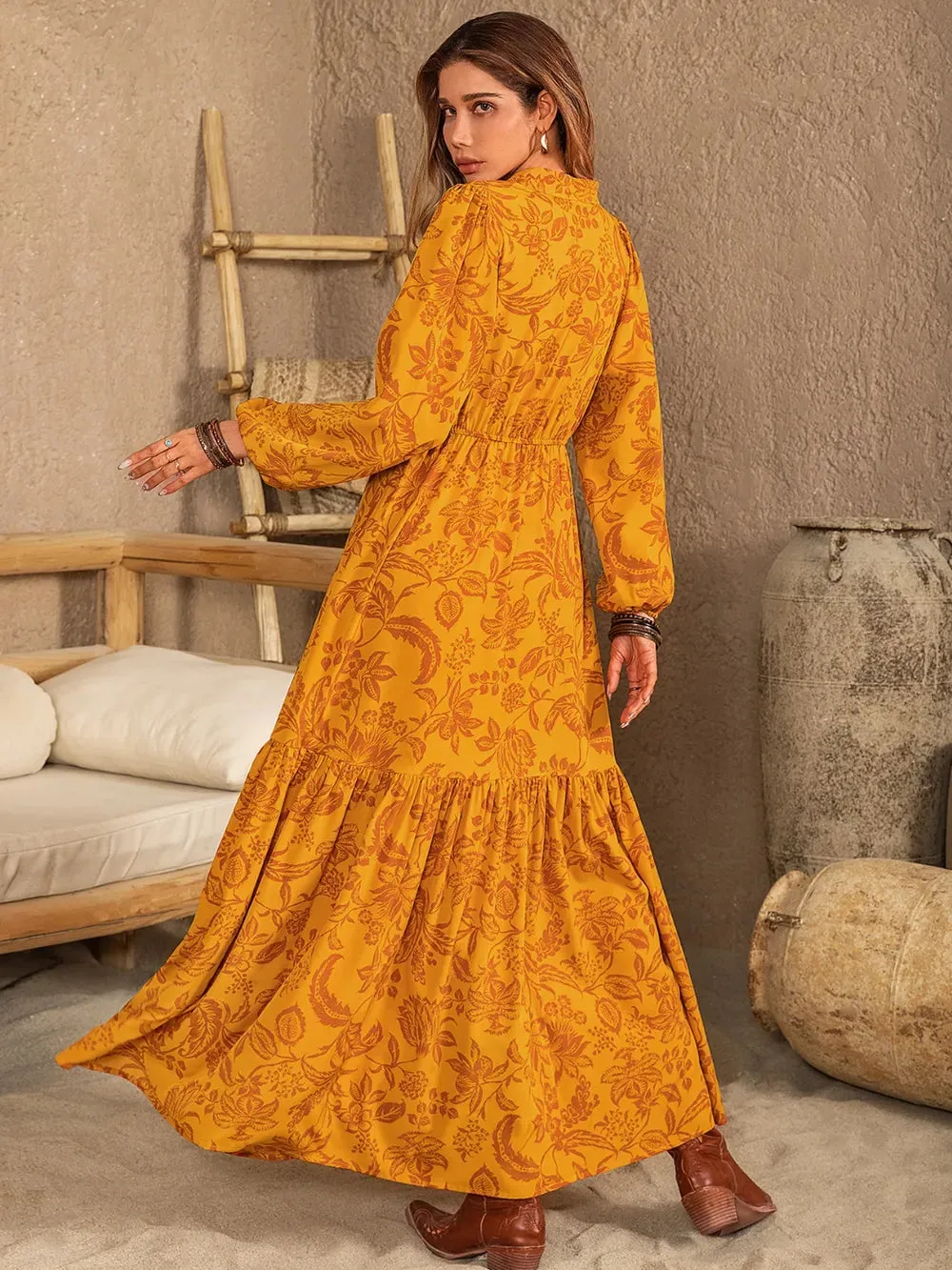 Printed Notched Balloon Sleeve Dress sold by Gigi Laurent product image thumbnail 2