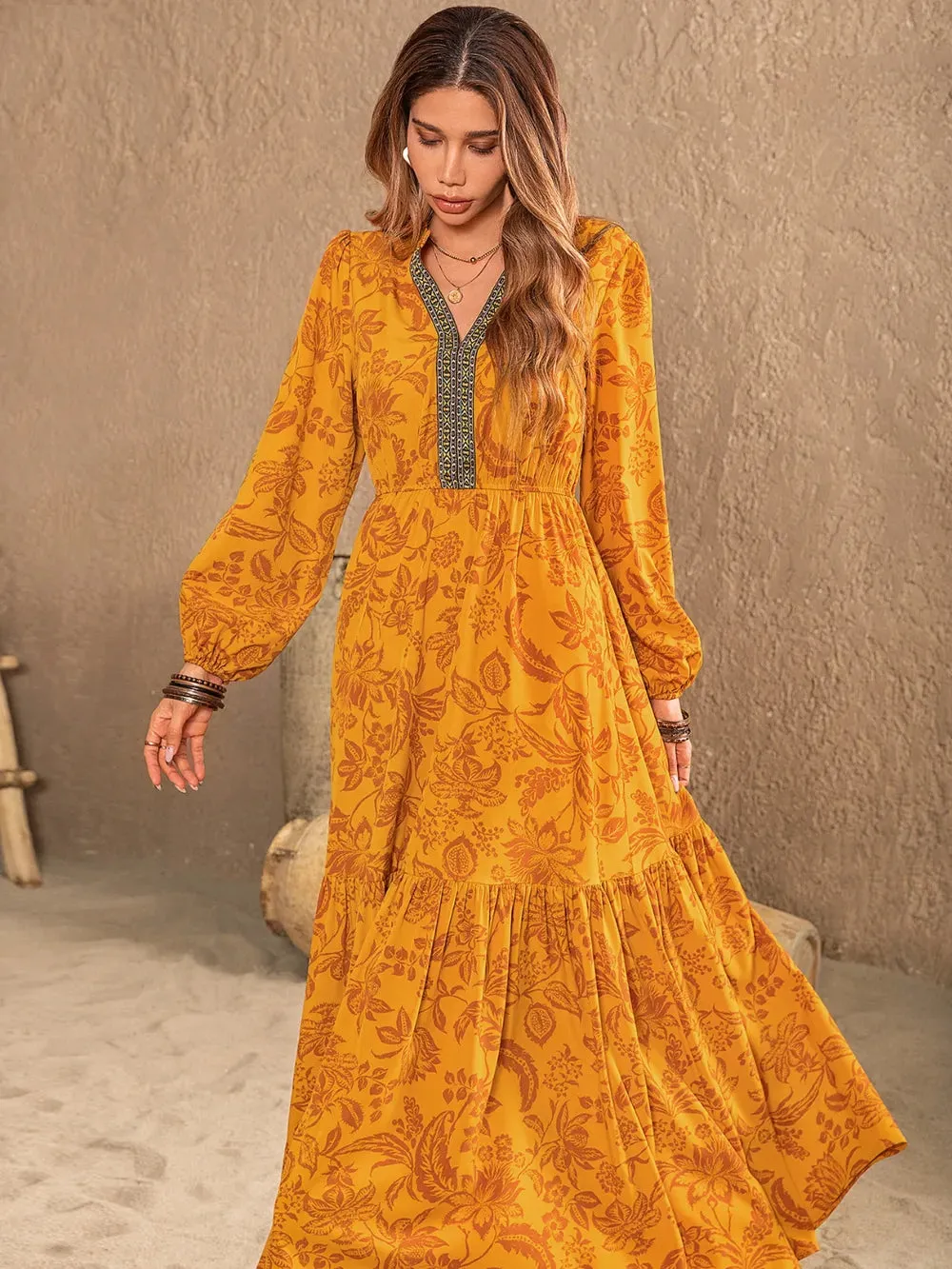 Printed Notched Balloon Sleeve Dress sold by Gigi Laurent product image thumbnail 4