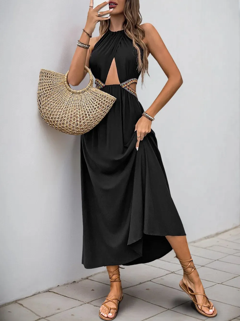 Perfee Cutout Grecian Neck Tied Back Dress sold by Gigi Laurent product image thumbnail 5