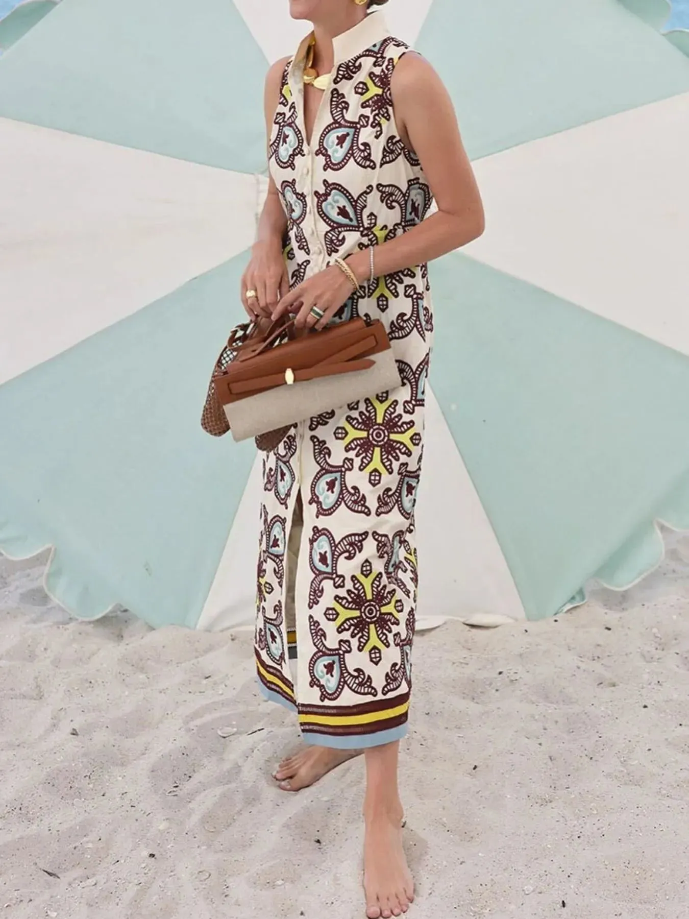 Printed Button Front Sleeveless Dress sold by Gigi Laurent product image thumbnail 2