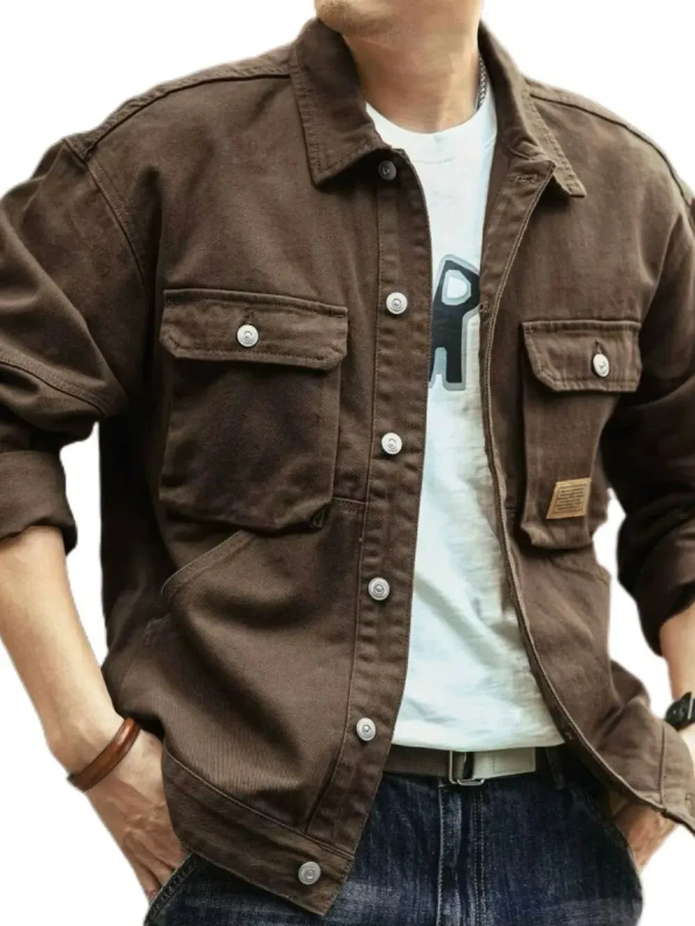 Men's Washed Collared Neck Cargo Jacket sold by Gigi Laurent product image thumbnail 3