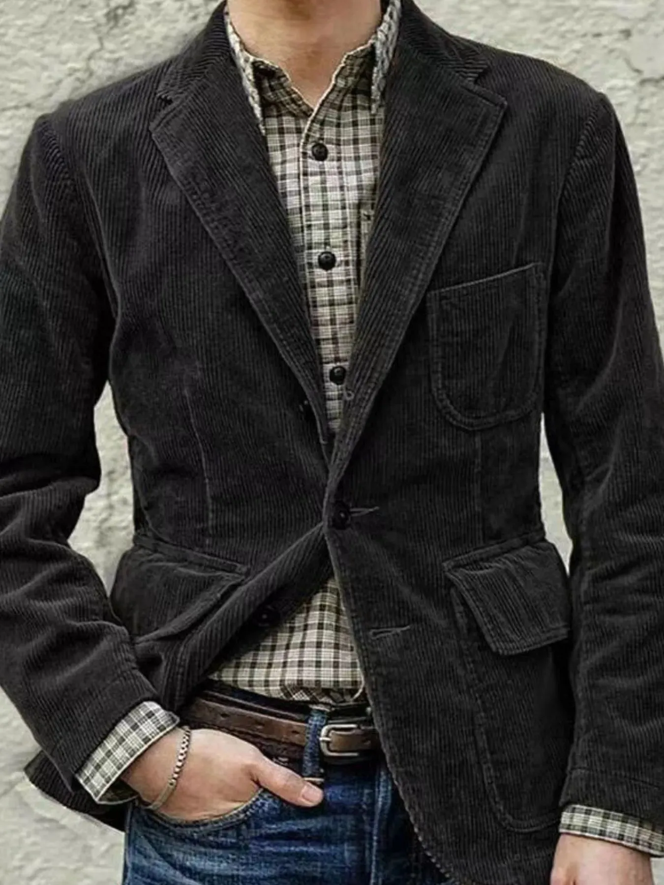 Men's Full Size Button Up Lapel Collar Corduroy Blazer Plus Size sold by Gigi Laurent product image thumbnail 4