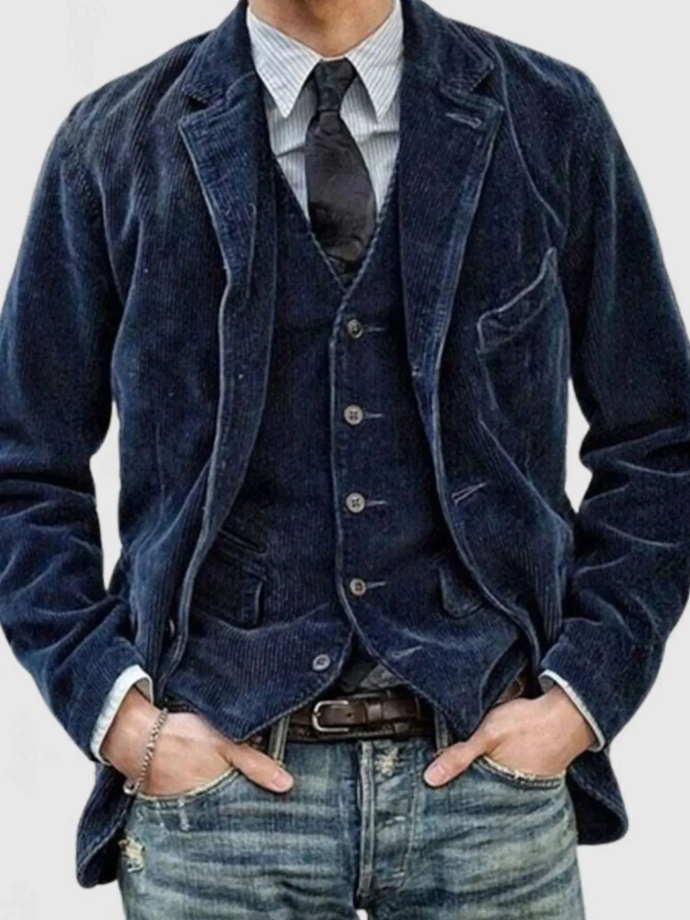 Men's Full Size Button Up Lapel Collar Corduroy Blazer Plus Size sold by Gigi Laurent