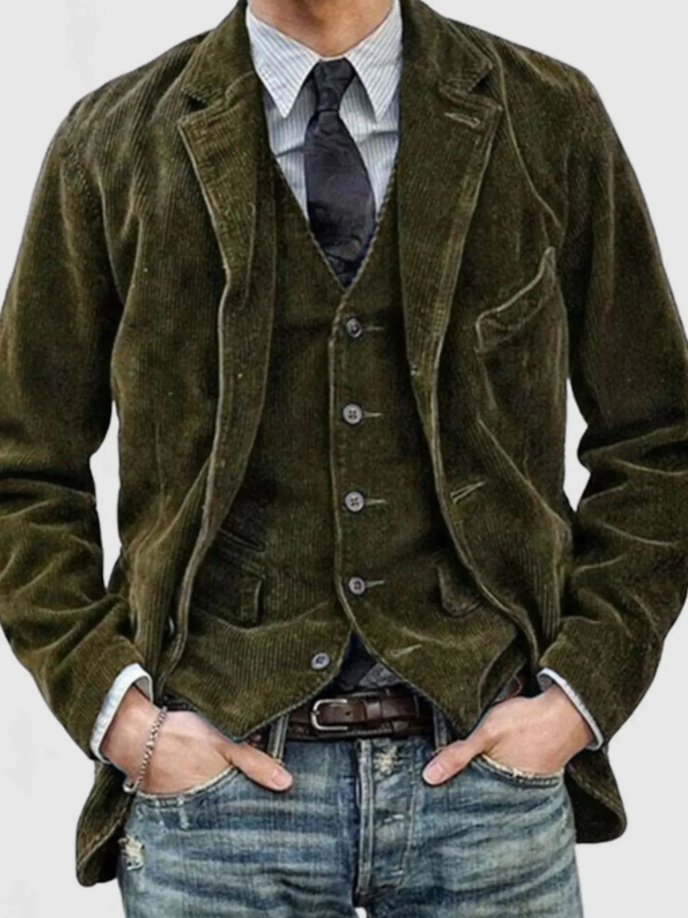 Men's Full Size Button Up Lapel Collar Corduroy Blazer Plus Size sold by Gigi Laurent product image thumbnail 2