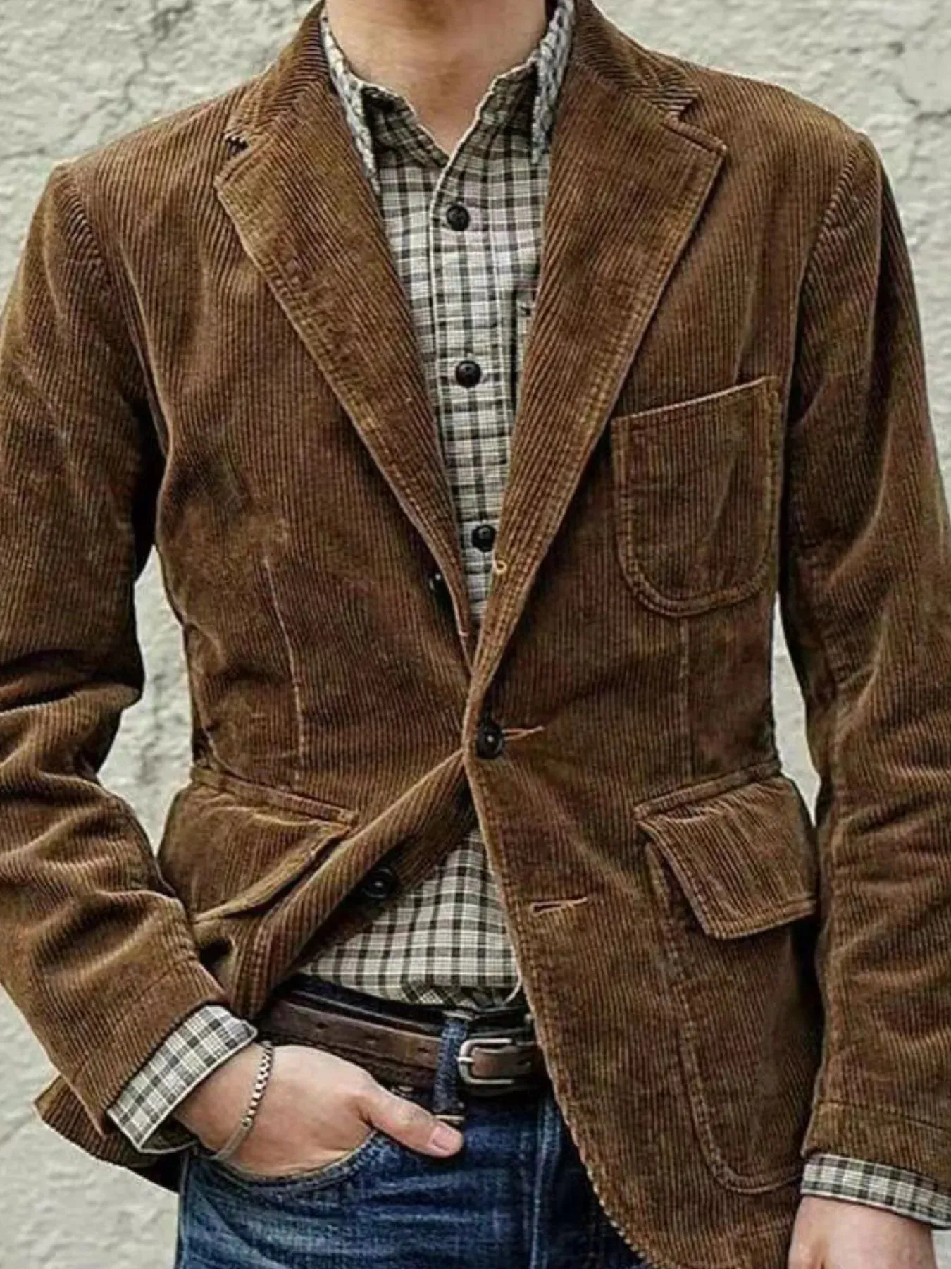 Men's Full Size Button Up Lapel Collar Corduroy Blazer Plus Size sold by Gigi Laurent product image thumbnail 3
