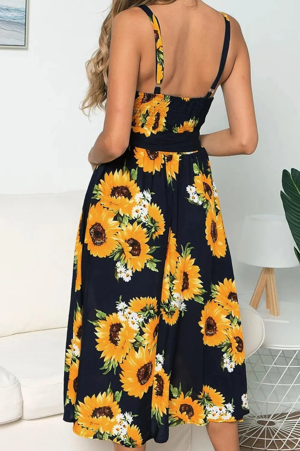 Smocked Sunflower Printed Sleeveless Cami Dress sold by Gigi Laurent product image thumbnail 2