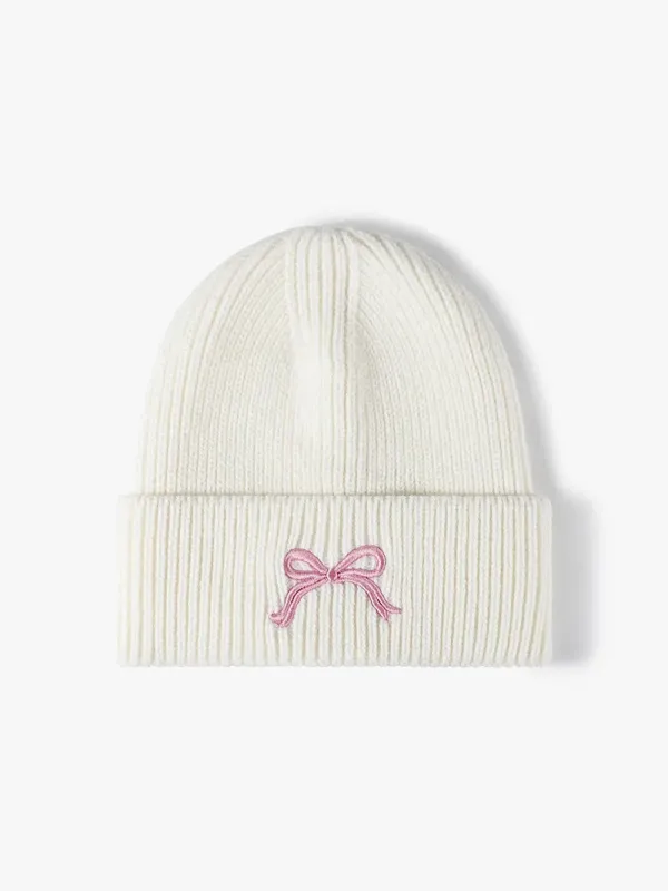 Embroidered Bow Knit Hat made by Trendsi