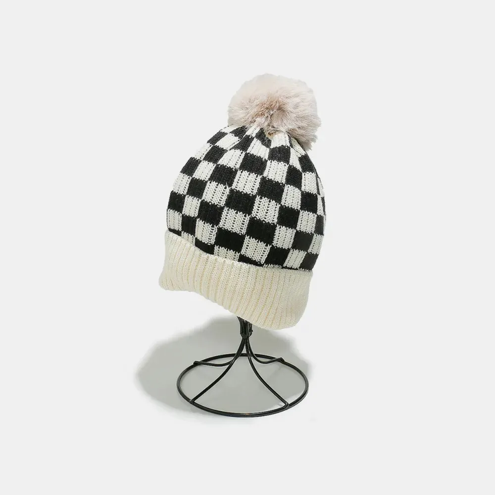 Checkered Knit Hat with Pompom sold by Gigi Laurent