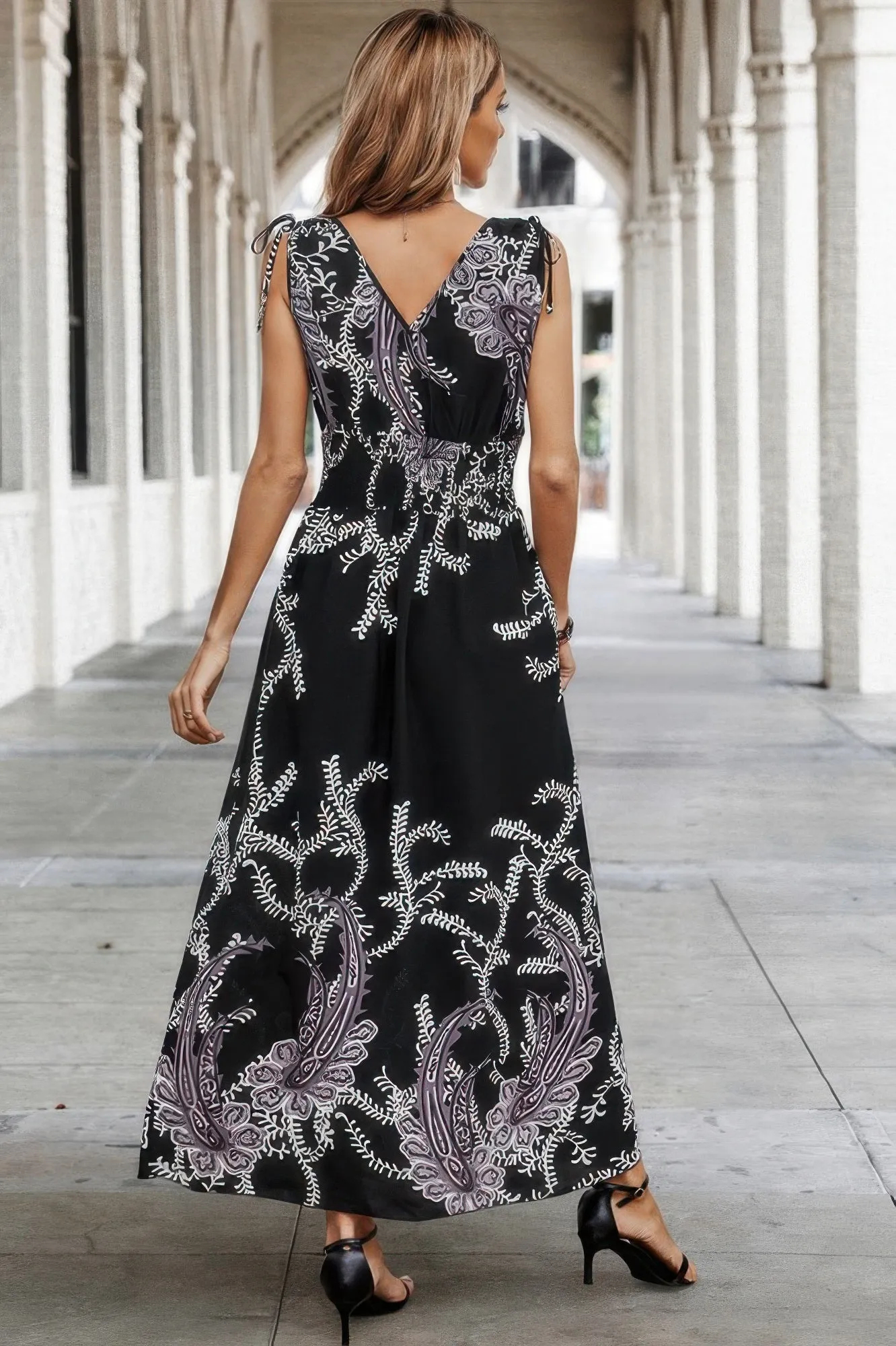 Cross V Neck Floral Print Sleeveless Fit Dress sold by Gigi Laurent product image thumbnail 3