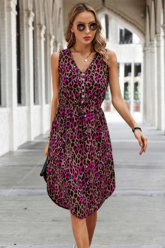 Sleeveless Leopard Print Tie Front Curved Hem Dress sold by Gigi Laurent