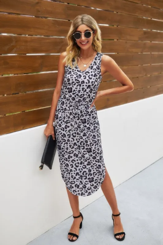 Leopard Printed Deep V Neck Sleeveless Loose Dress sold by Gigi Laurent