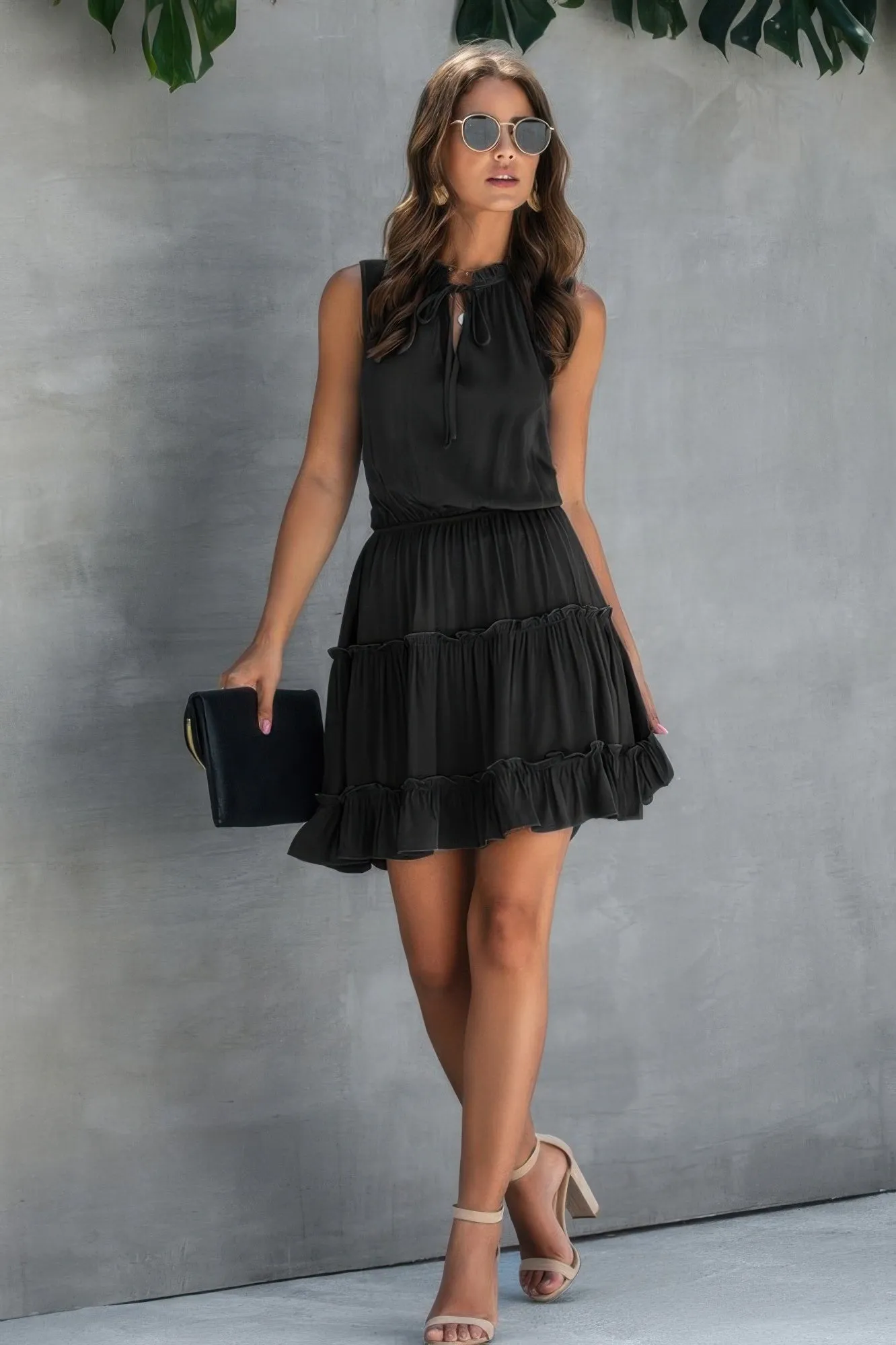 Sleeveless Tie Neck Frill Trim Tiered Layer Dress sold by Gigi Laurent product image thumbnail 4