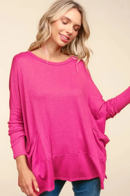 Haptics Dolman Long Sleeve Oversized Knit Top with Pockets sold by Gigi Laurent
