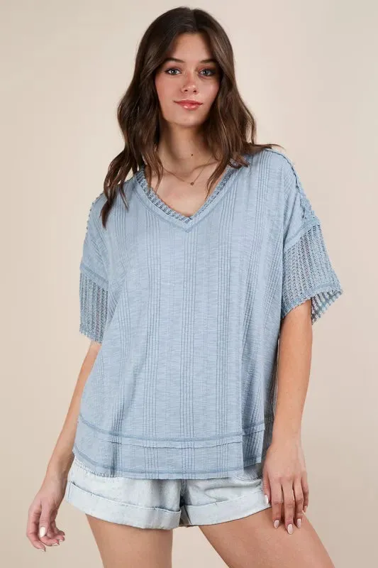 VERY J Oversized Contrast Knit Comfy Casual Top sold by Gigi Laurent
