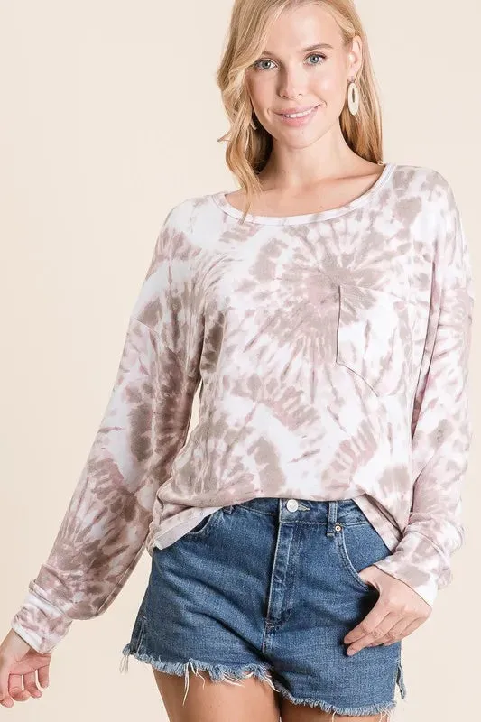 BiBi Tie Dye Print Terry Top with Front Patch Pocket sold by Gigi Laurent product image thumbnail 5
