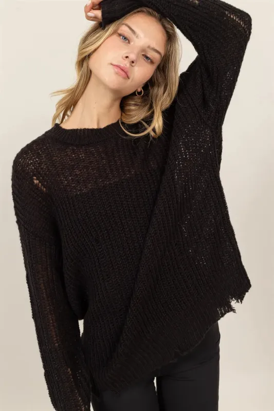 HYFVE Distressed Long Sleeve Knit Top sold by Gigi Laurent