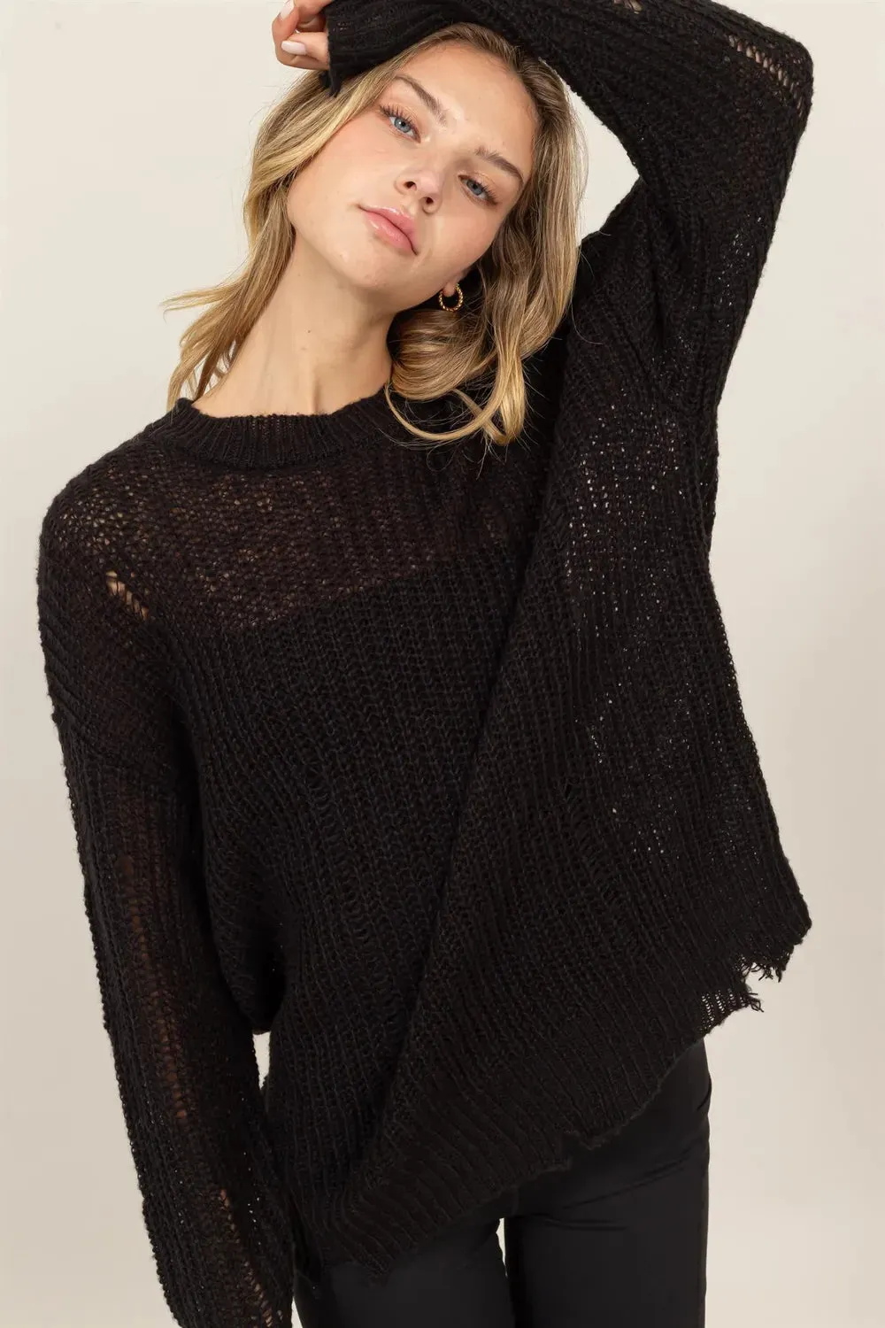 HYFVE Distressed Long Sleeve Knit Top sold by Gigi Laurent