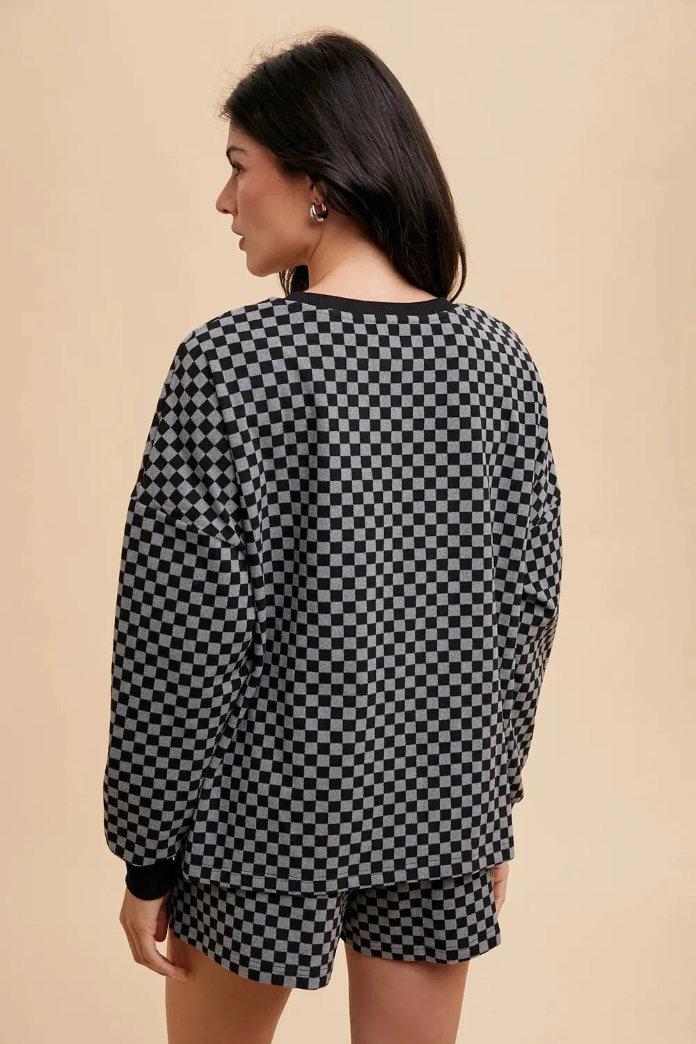 Annie Wear Checkered Round Neck Top and Drawstring Shorts Set sold by Gigi Laurent product image thumbnail 2