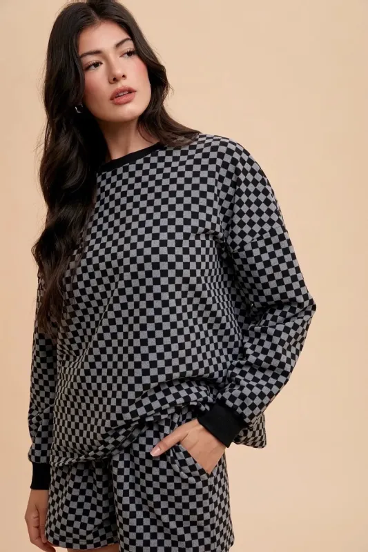 Annie Wear Checkered Round Neck Top and Drawstring Shorts Set made by Gigi Laurent