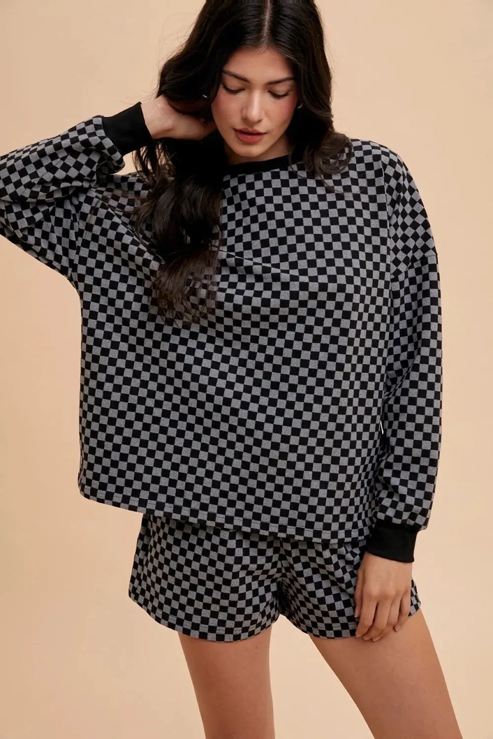 Annie Wear Checkered Round Neck Top and Drawstring Shorts Set sold by Gigi Laurent product image thumbnail 3
