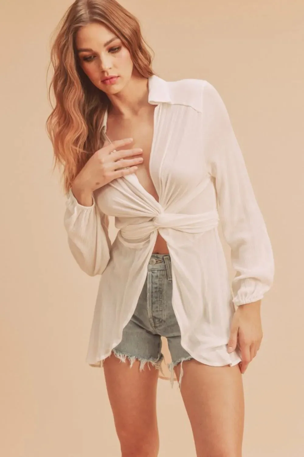 Aemi + Co Tied Collared Neck Long Sleeve Top sold by Gigi Laurent product image thumbnail 3