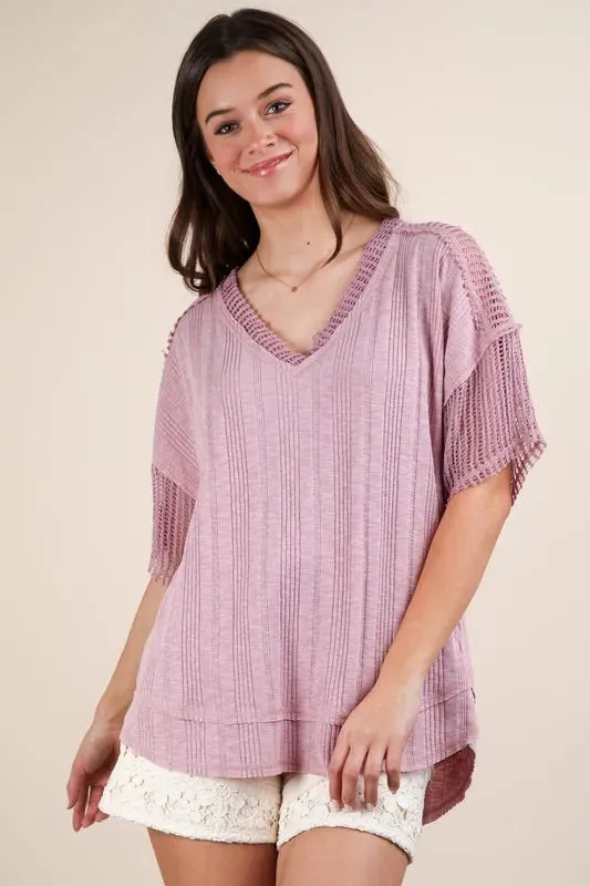 VERY J Oversized Contrast Knit Comfy Casual Top sold by Gigi Laurent product image thumbnail 2