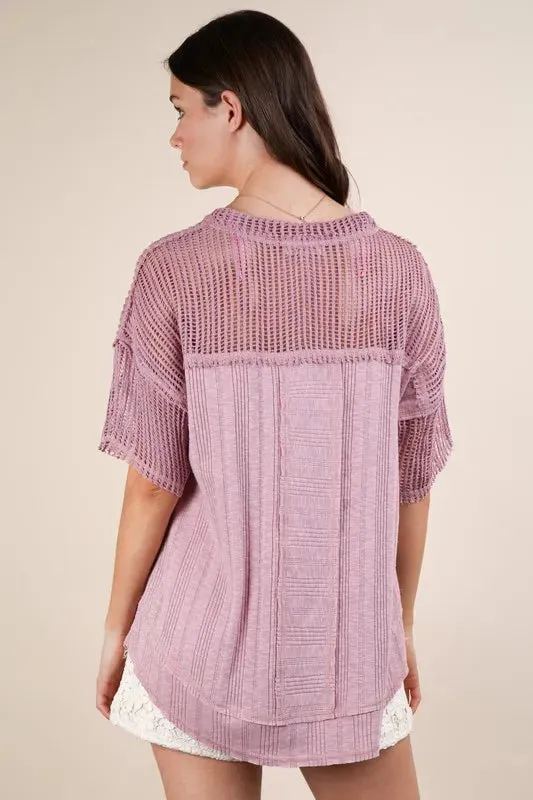 VERY J Oversized Contrast Knit Comfy Casual Top sold by Gigi Laurent product image thumbnail 5