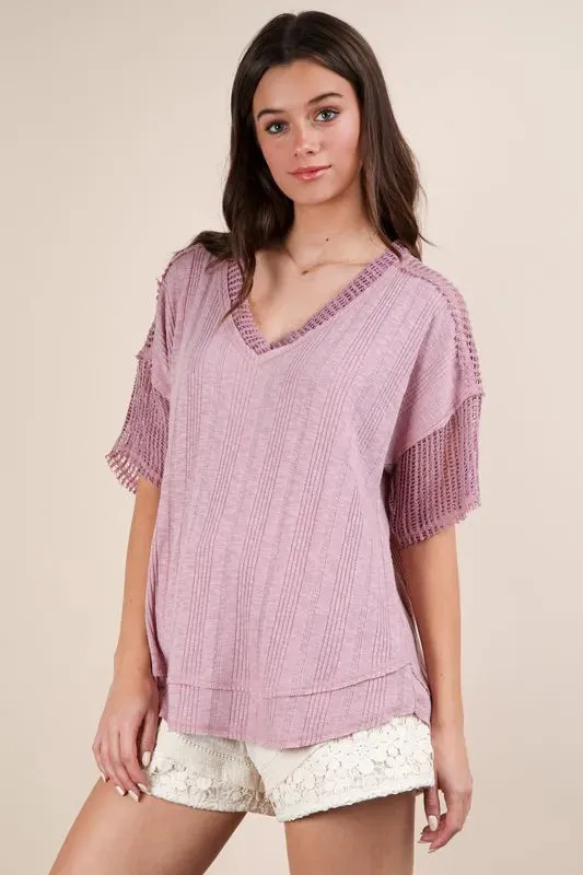VERY J Oversized Contrast Knit Comfy Casual Top sold by Gigi Laurent product image thumbnail 3
