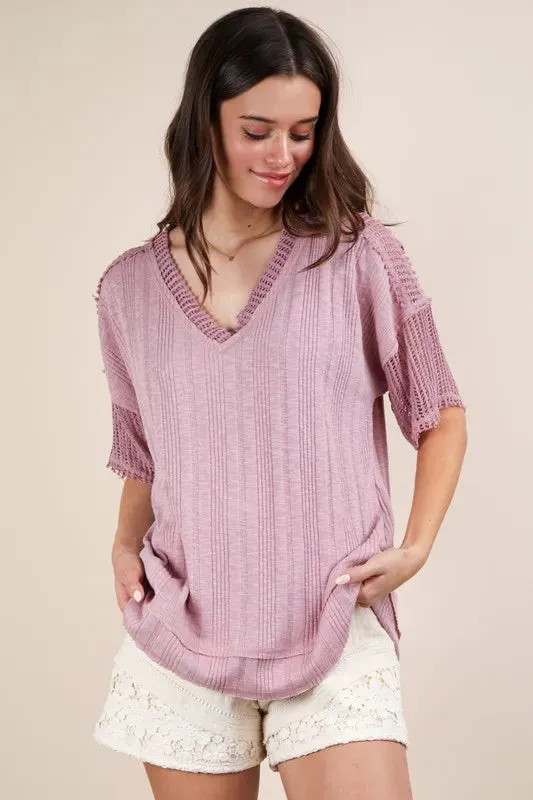 VERY J Oversized Contrast Knit Comfy Casual Top sold by Gigi Laurent