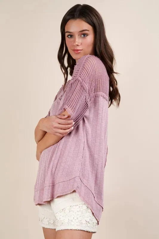 VERY J Oversized Contrast Knit Comfy Casual Top sold by Gigi Laurent product image thumbnail 4