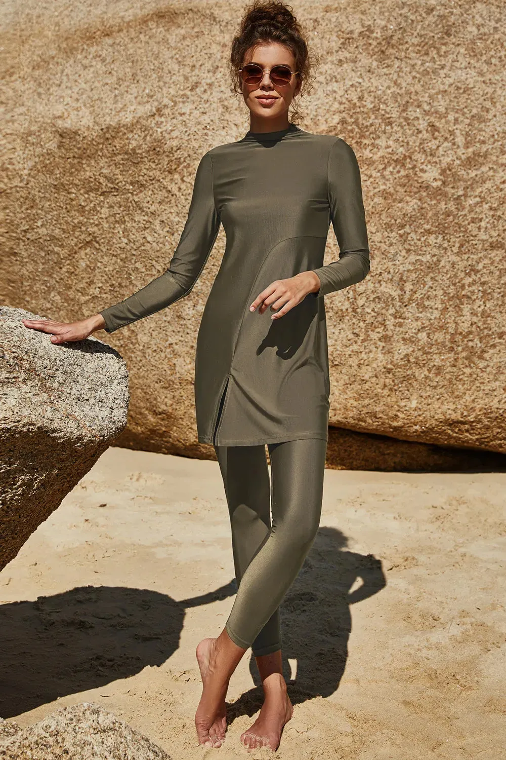 Slit Mock Neck Long Sleeve Top and Pants Swim Set sold by Gigi Laurent product image thumbnail 4
