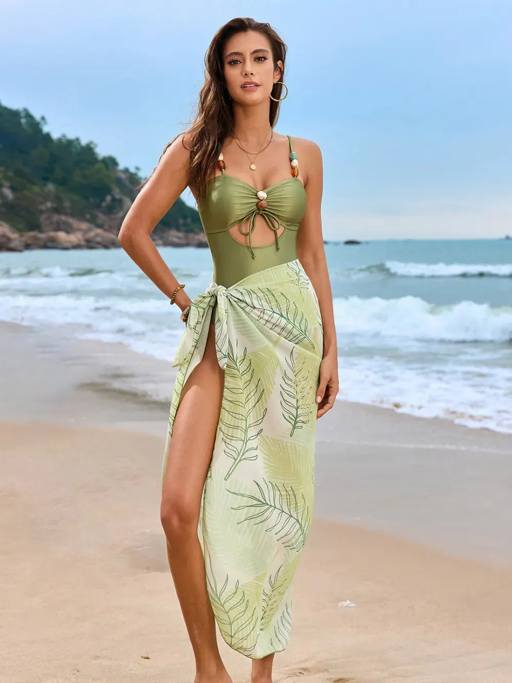 Cutout Sweetheart Neck One-Piece Swimwear and Cover-Up Swim Set sold by Gigi Laurent