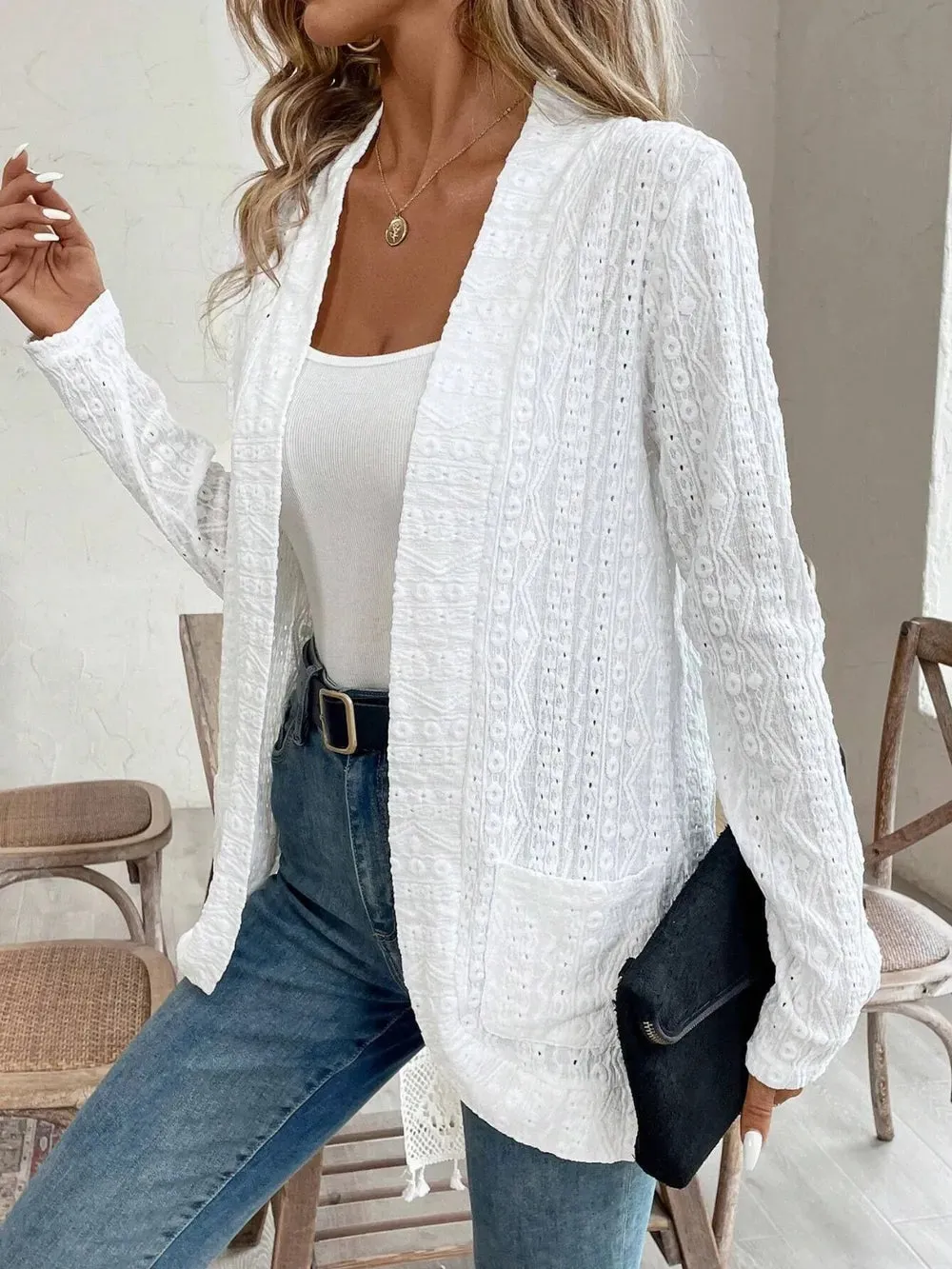 Pocketed Eyelet Open Front Cover Up sold by Gigi Laurent product image thumbnail 5