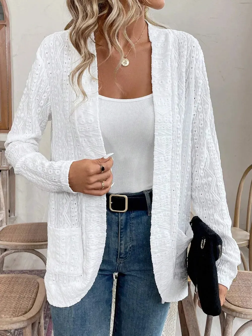 Pocketed Eyelet Open Front Cover Up sold by Gigi Laurent product image thumbnail 4