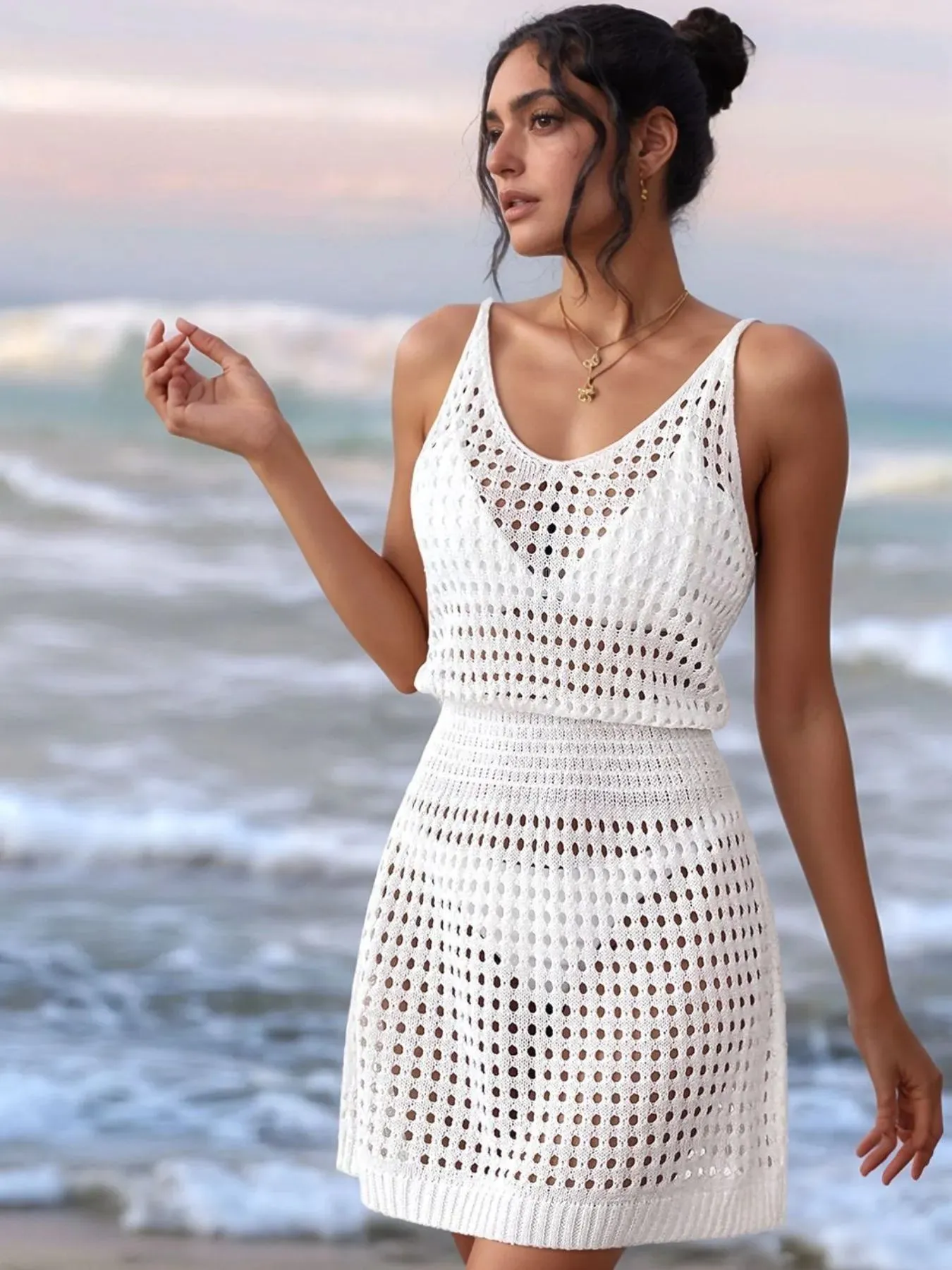 Openwork Sleeveless Knit Cover Up Dress sold by Gigi Laurent product image thumbnail 2