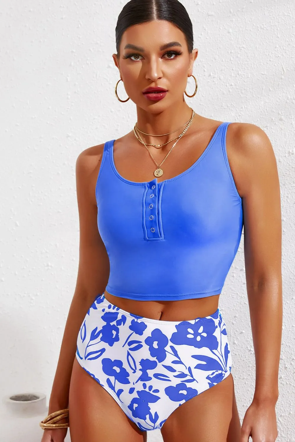 Half Snap Square Neck Tankini Set sold by Gigi Laurent