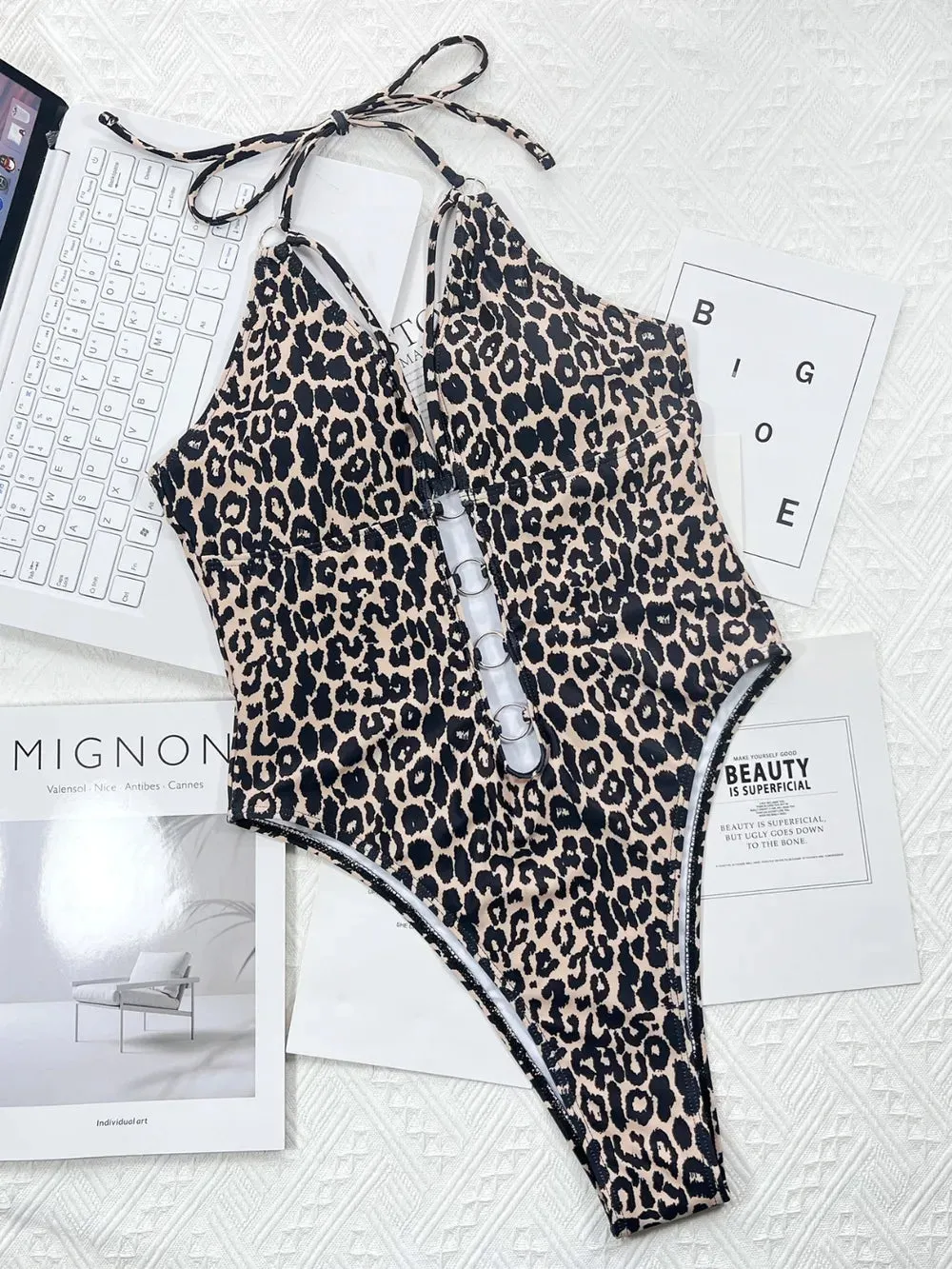 Leopard Cutout Halter Neck One-Piece Swimwear sold by Gigi Laurent product image thumbnail 4