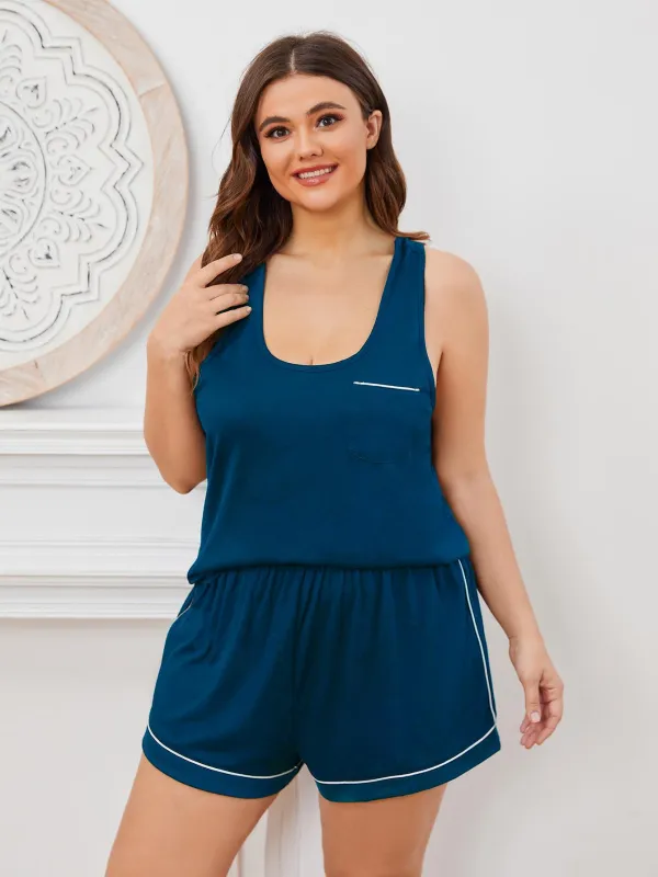 Plus Size Contrast Piping Racerback Tank and Shorts Lounge Set sold by Gigi Laurent