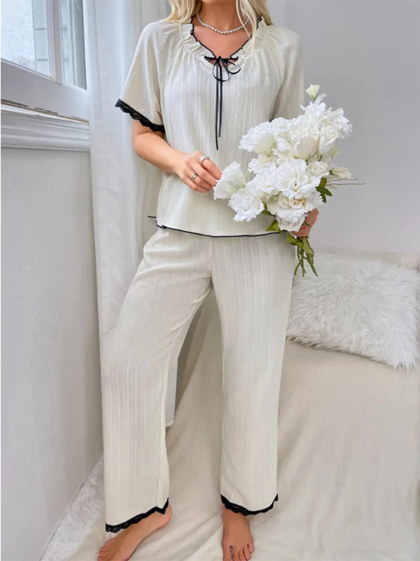 Contrast Trim Short Sleeve Top and Pants Set sold by Gigi Laurent product image thumbnail 4