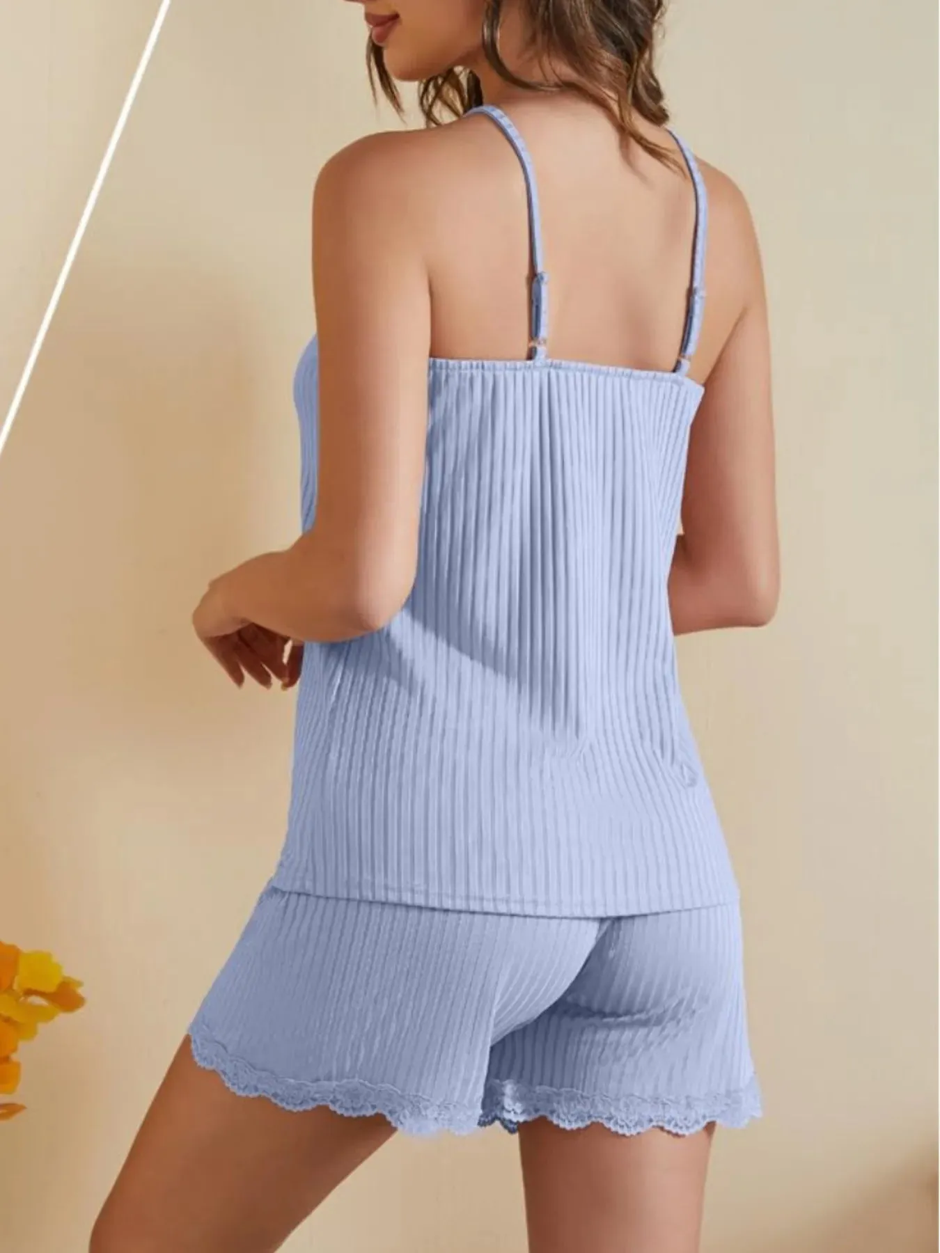 Lace-Trimmed Ribbed Cami and Shorts Lounge Set sold by Gigi Laurent product image thumbnail 5