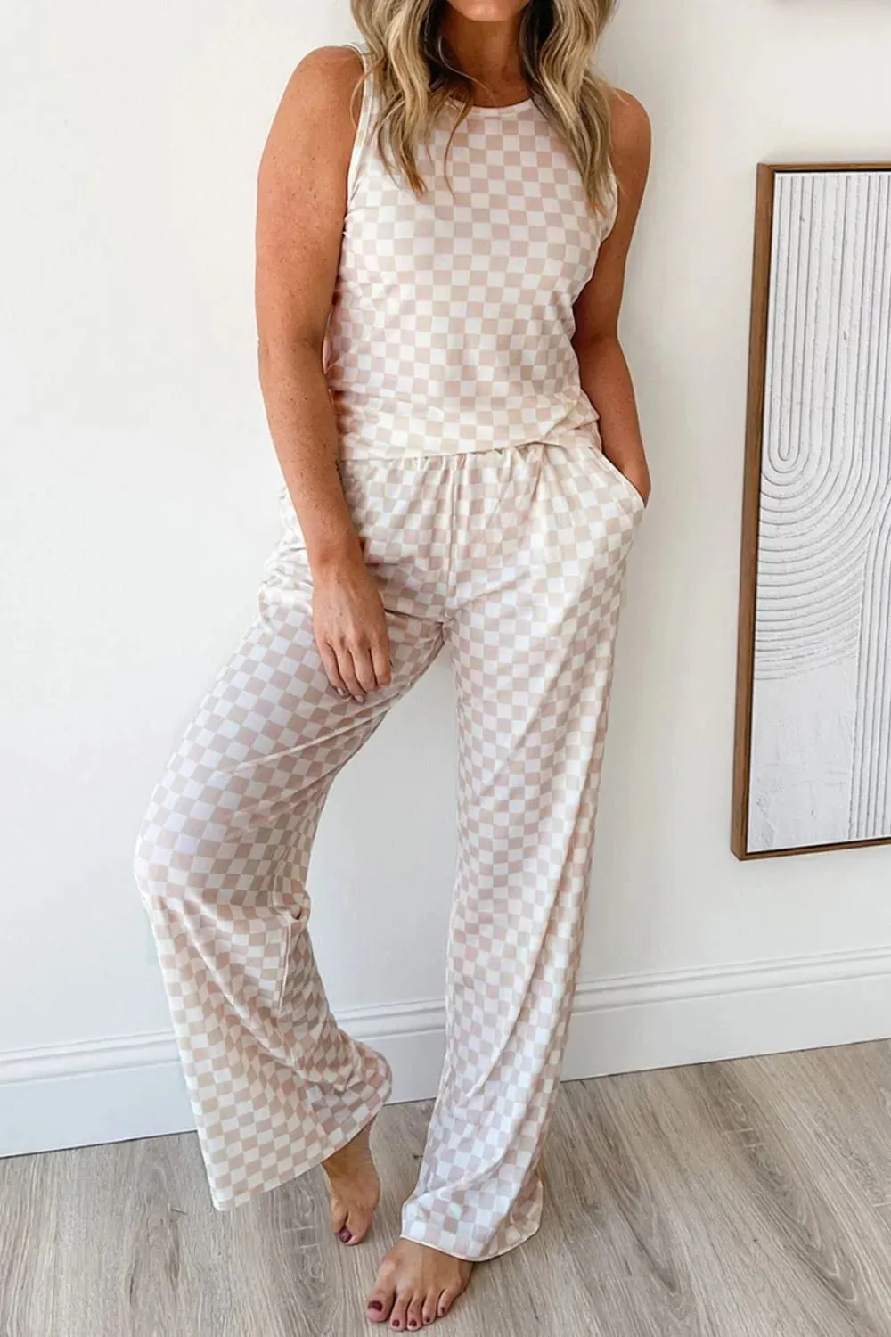 Ribbed Texture Checkered Print Tank and Pants Set sold by Gigi Laurent product image thumbnail 3