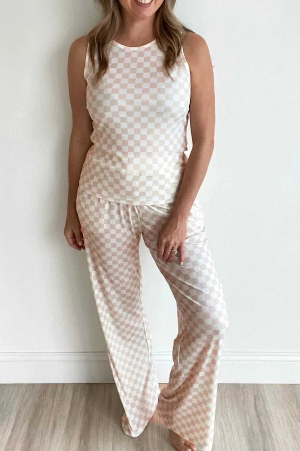Ribbed Texture Checkered Print Tank and Pants Set sold by Gigi Laurent product image thumbnail 4