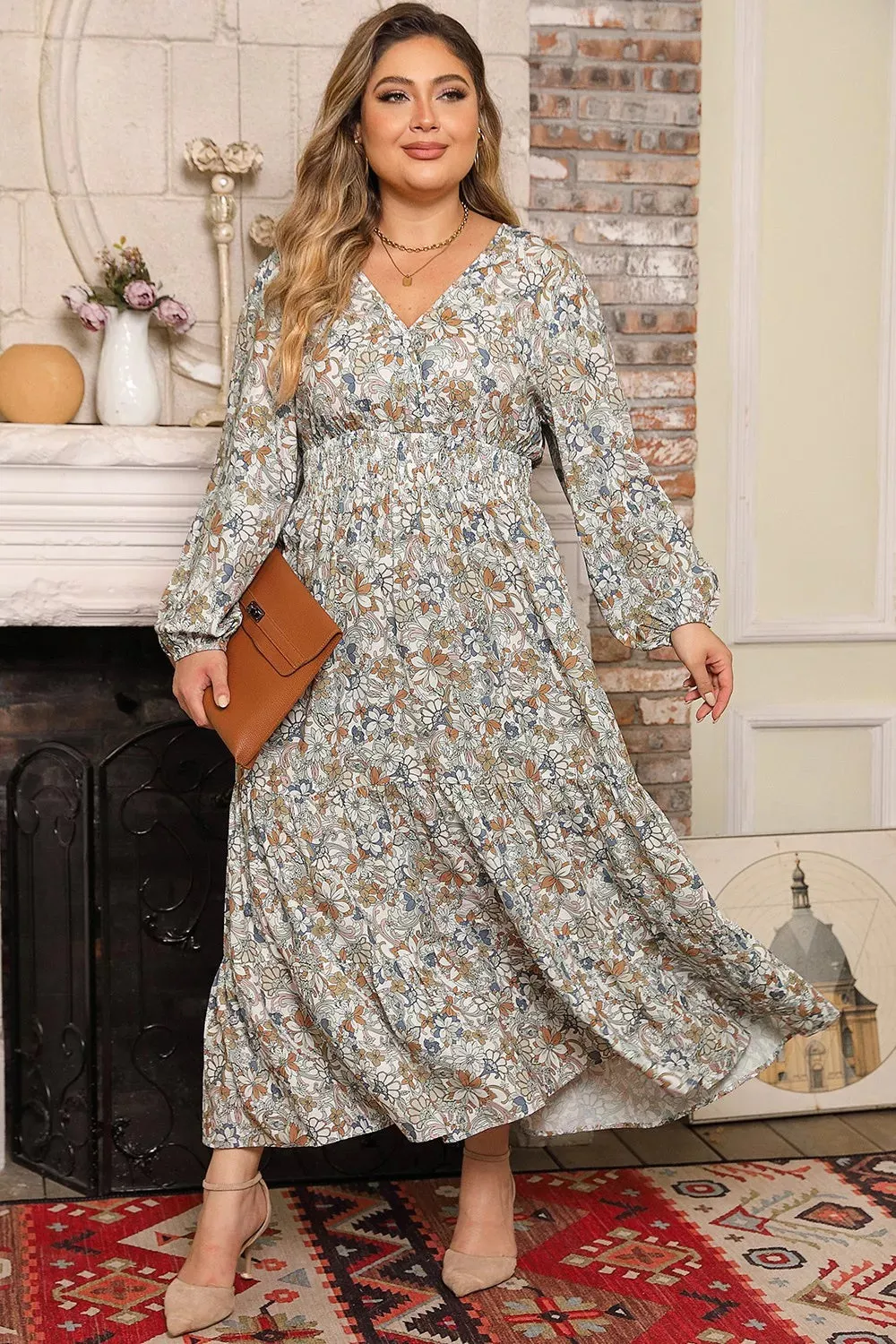 Plus Size Printed Balloon Sleeve Ruffle Hem Dress sold by Gigi Laurent product image thumbnail 3