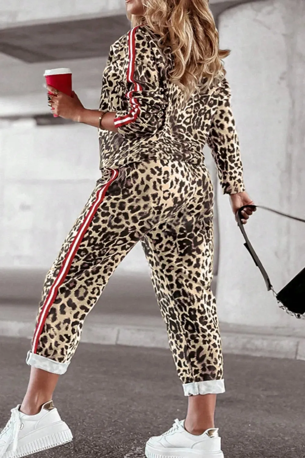 Plus Size Leopard Round Neck Top and Pants Set sold by Gigi Laurent product image thumbnail 4