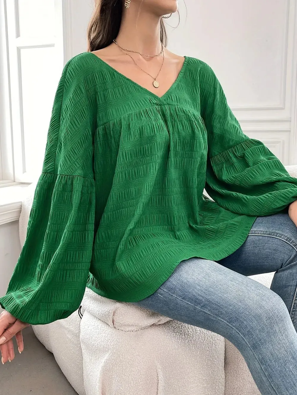 Plus Size Texture V-Neck Long Sleeve Top sold by Gigi Laurent product image thumbnail 5