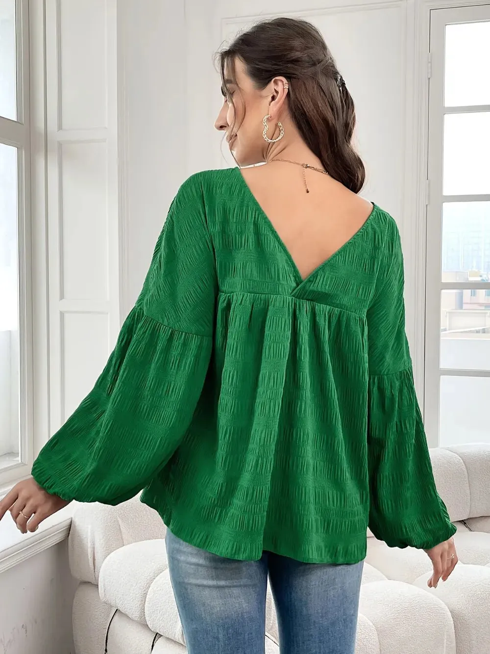 Plus Size Texture V-Neck Long Sleeve Top sold by Gigi Laurent product image thumbnail 2