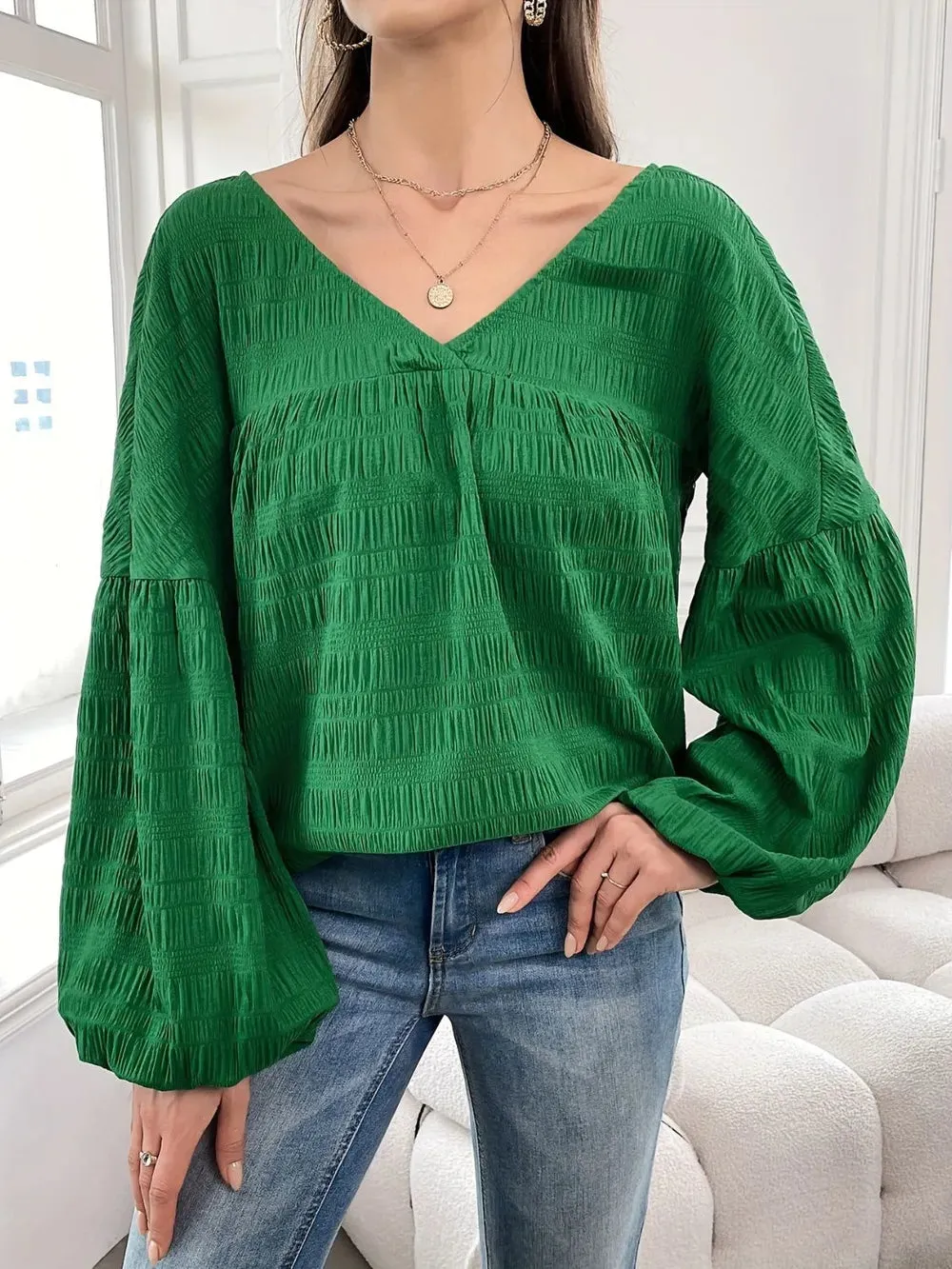 Plus Size Texture V-Neck Long Sleeve Top sold by Gigi Laurent product image thumbnail 4