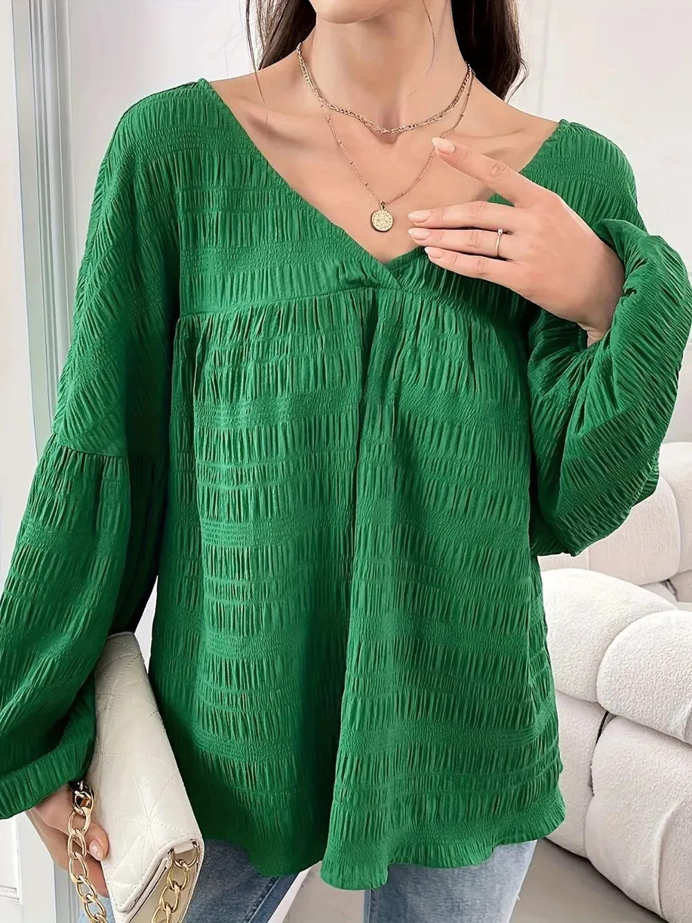 Plus Size Texture V-Neck Long Sleeve Top sold by Gigi Laurent product image thumbnail 3